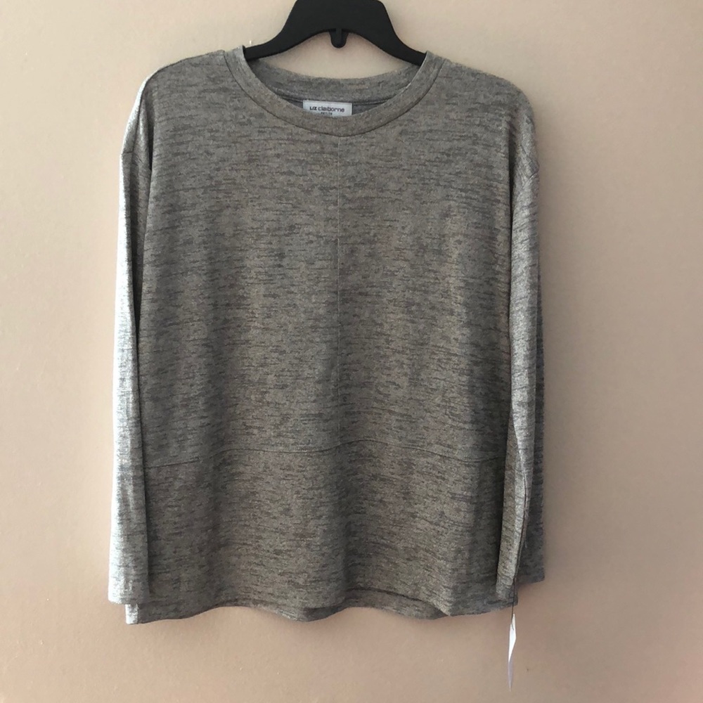 Liz Claiborne Petite Long Sleeve Seamed Tee - Picture 3 of 5